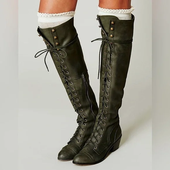 Jeffrey Campbell Joe Boots Sz 11 Dark Green Free People Tall Lace Up Combat Mili